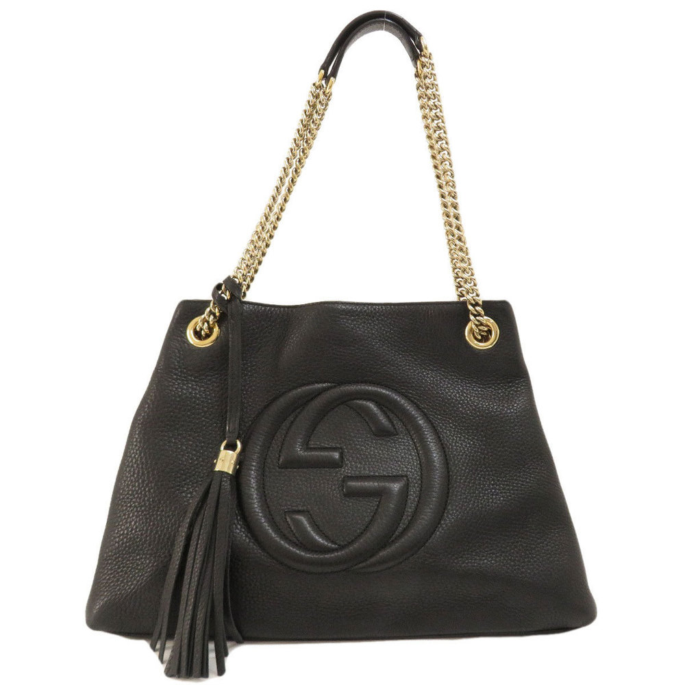 Gucci Soho Chain Bag Interlocking G Tote Bag Leather Black